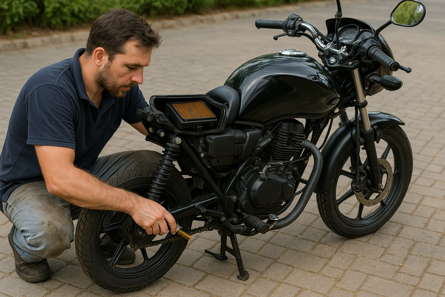 Mechanic performing general bike service