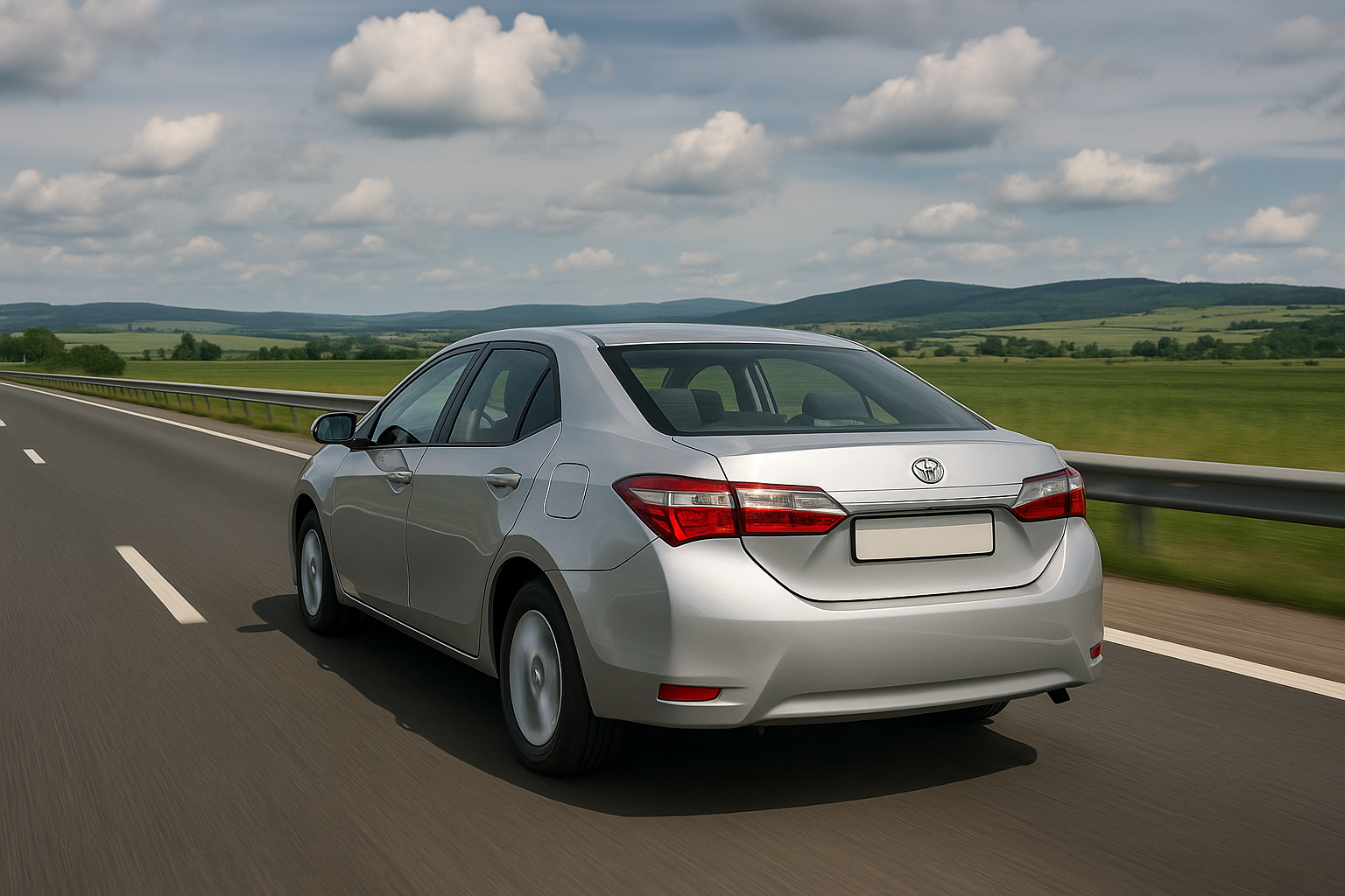 Highway road trip with sedan