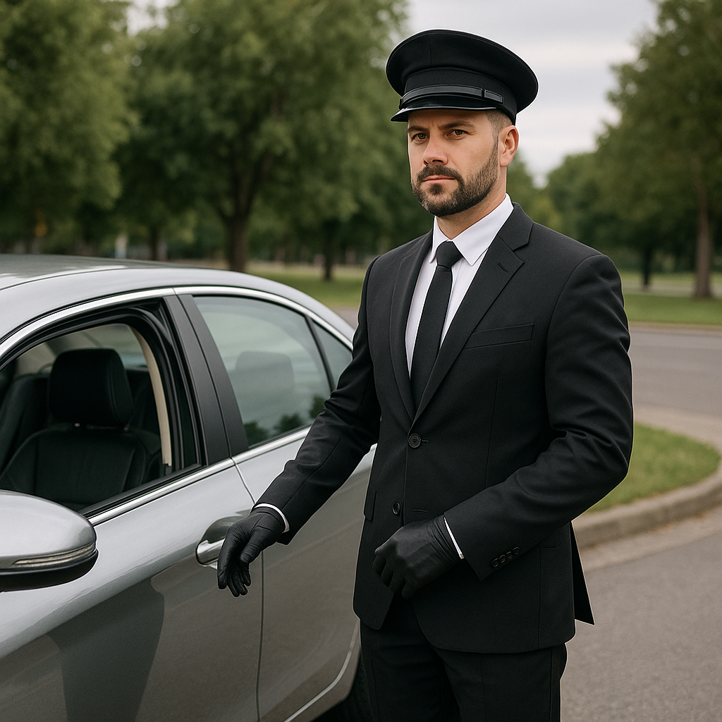 Professional chauffeur driving a car