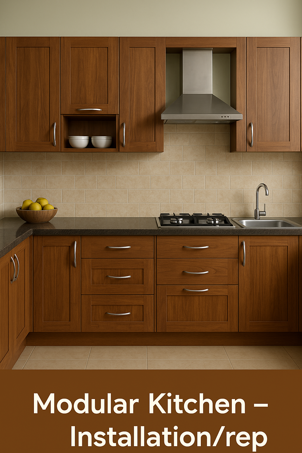 Modular kitchen laminate finish with wall and base units