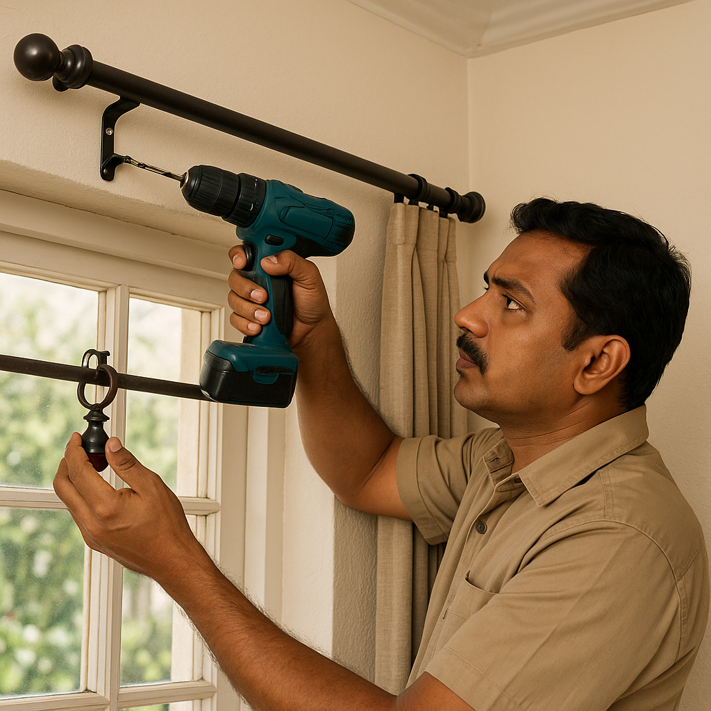 Curtain rods and blinds installation