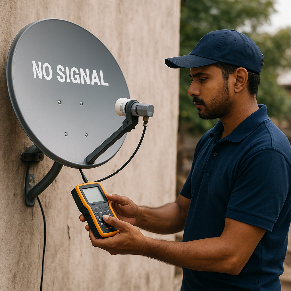 Technician checking DTH signal with meter