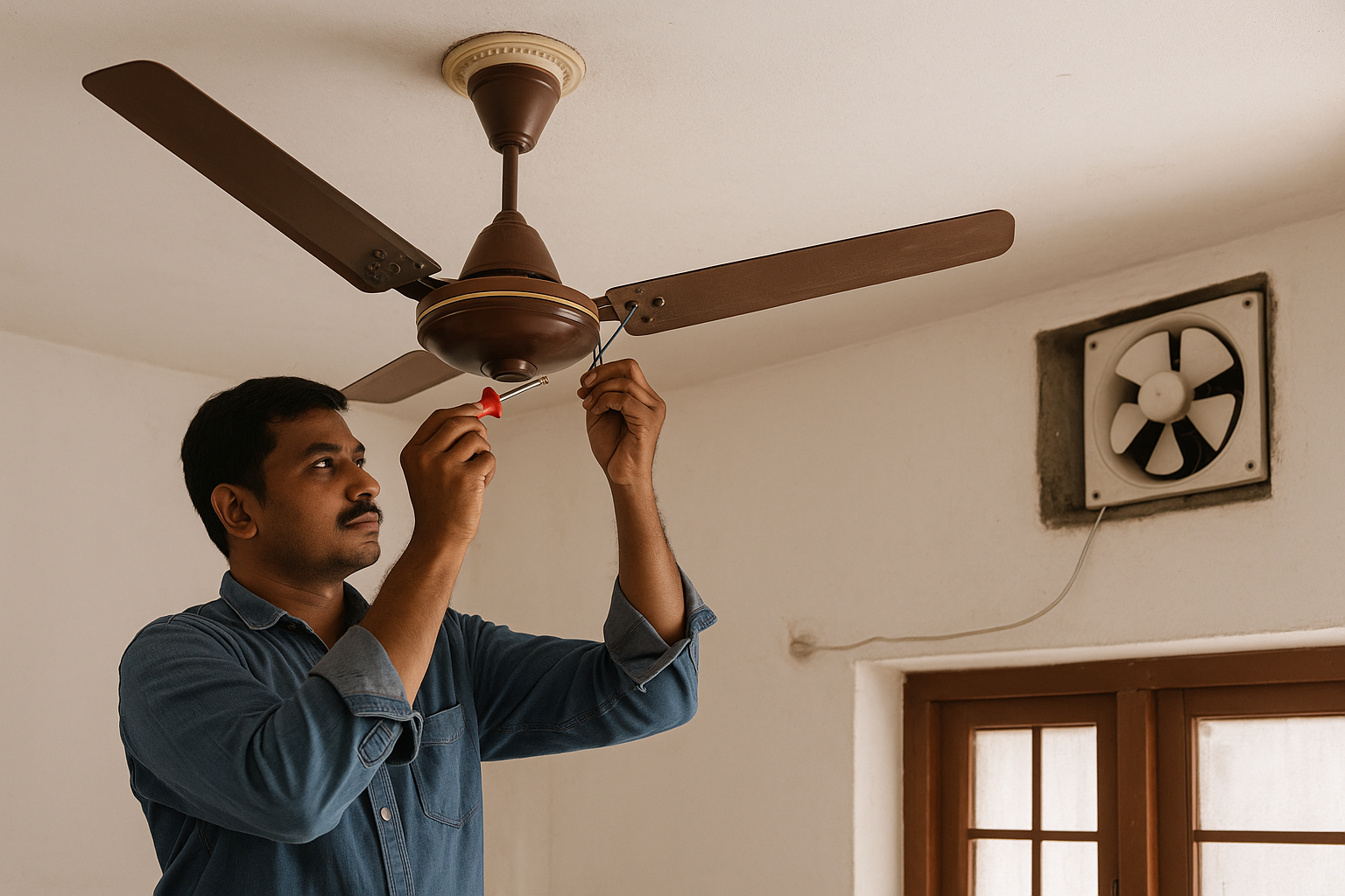 Ceiling fan and exhaust fan installation