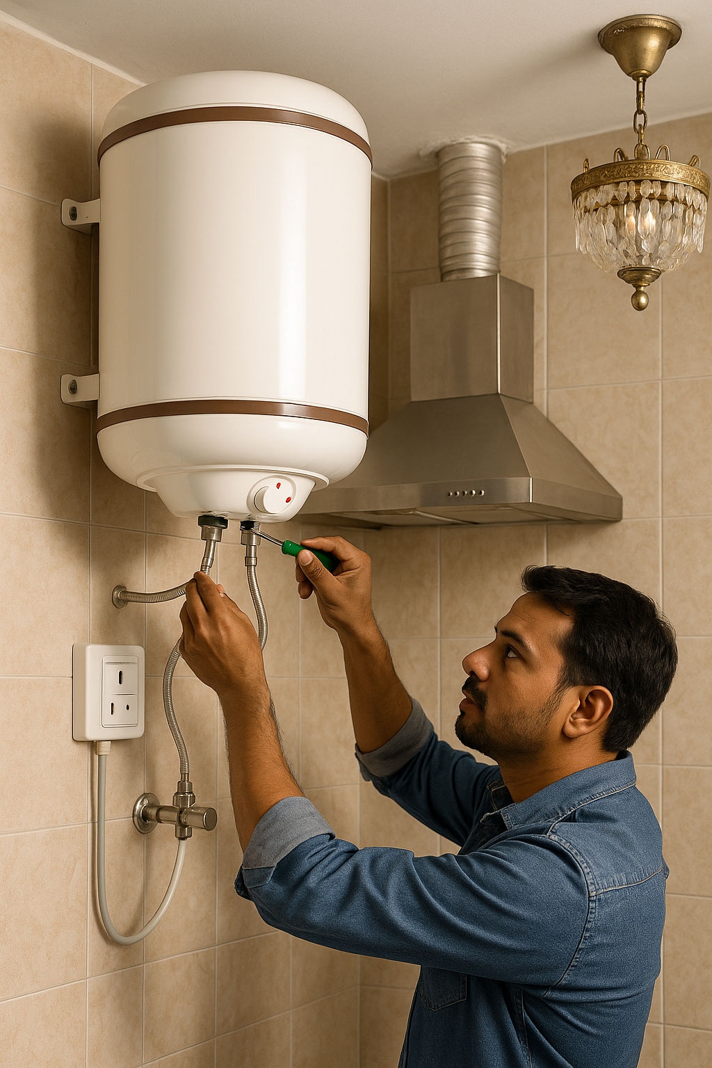 Water heater kitchen chimney chandelier installation