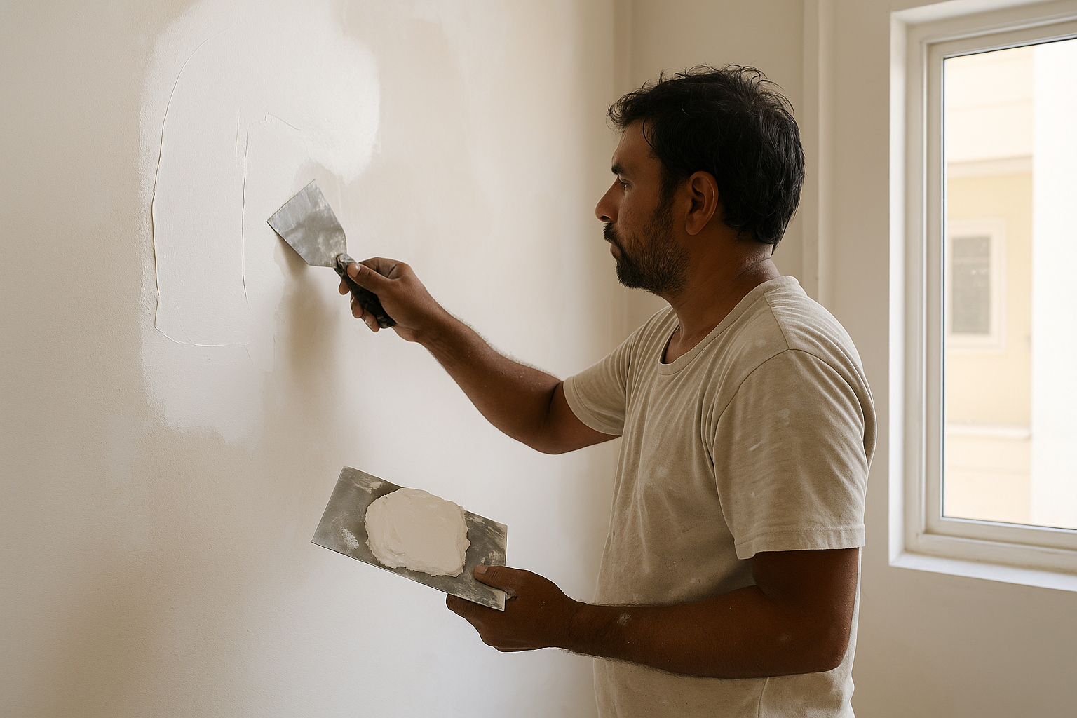 Wall putty application and sanding