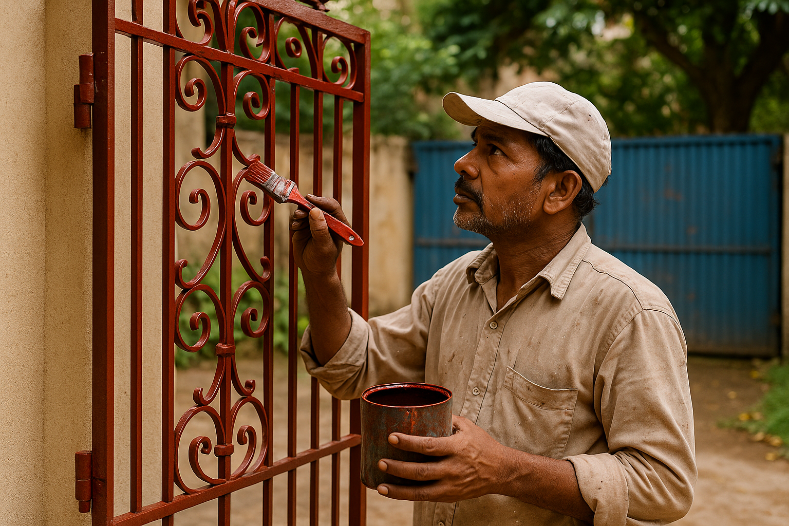 Metal grill gate painting with primer