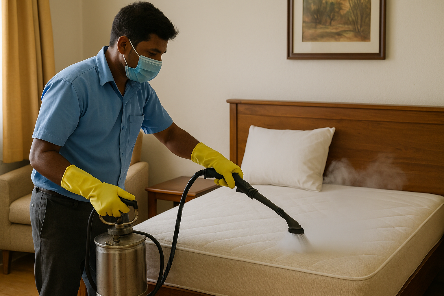 Bed bug treatment on mattress seams and bed frame
