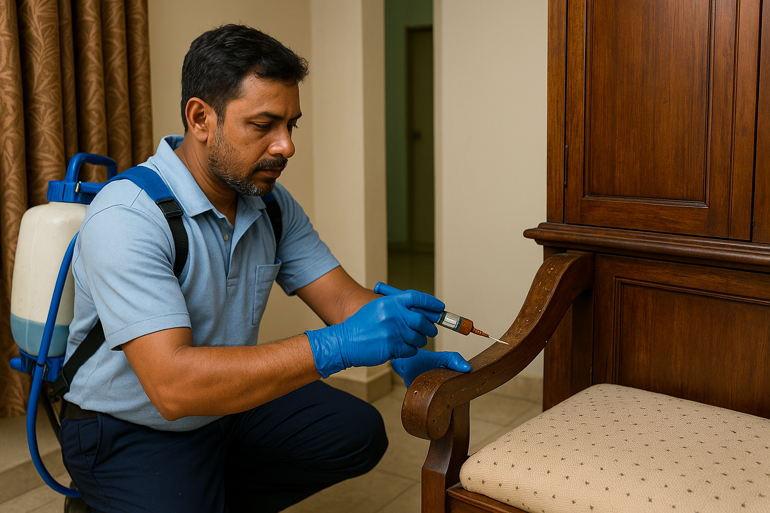 Wood borer treatment injection in furniture
