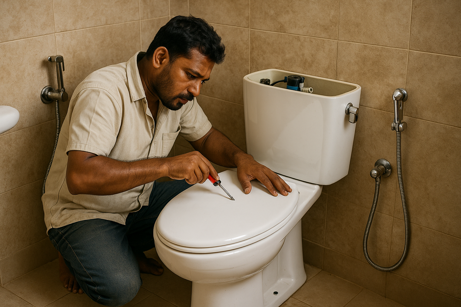 Flush tank repair and WC installation